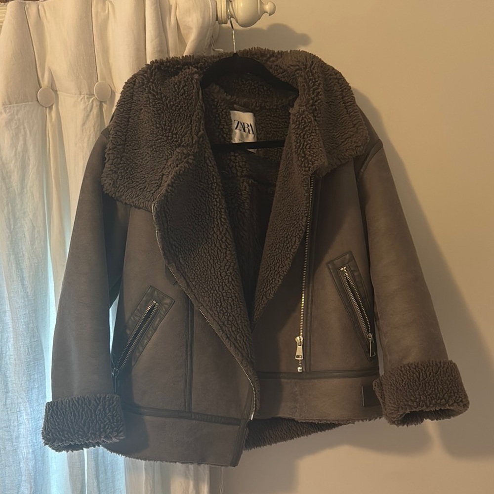 Zara Dark Brown Shearling Jacket
